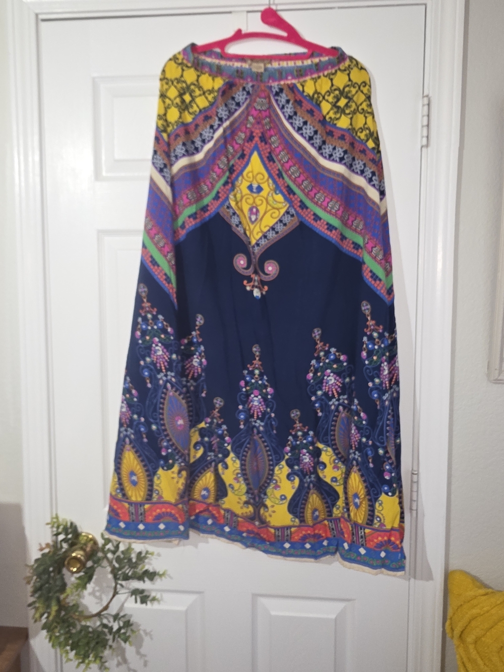 Flying Tomato Navy Maxi Skirt with Yellow & Multicolor Boho Print